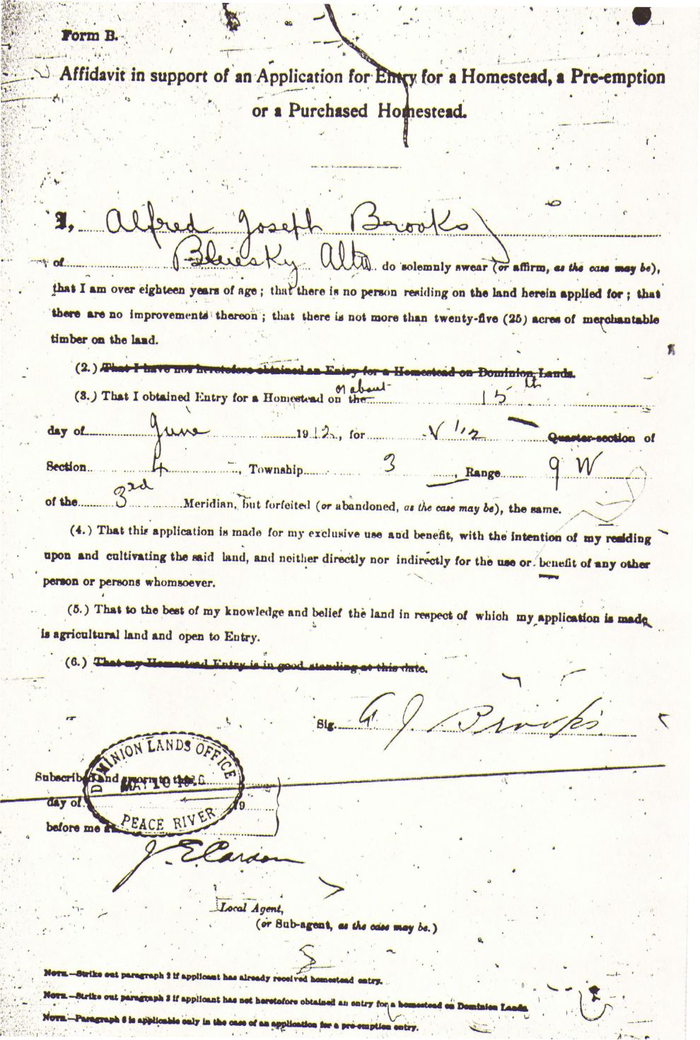 Provincial Archives of Alberta File 3729138 - Alfred Brooks -Form B